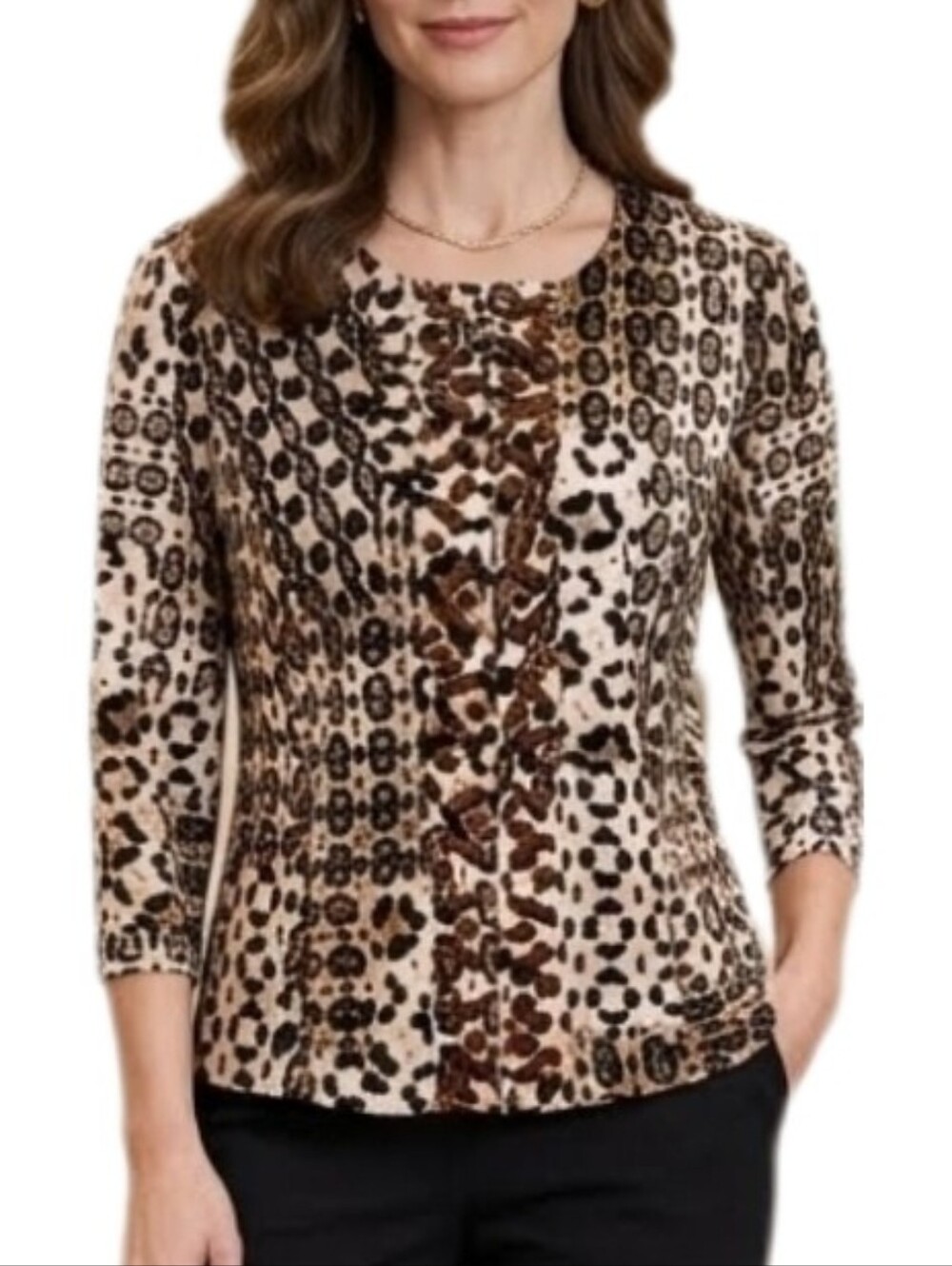 Ruby Rd. Jacket 2 Piece Set Animal Print Wood & Metal Bead Detail Size 6
